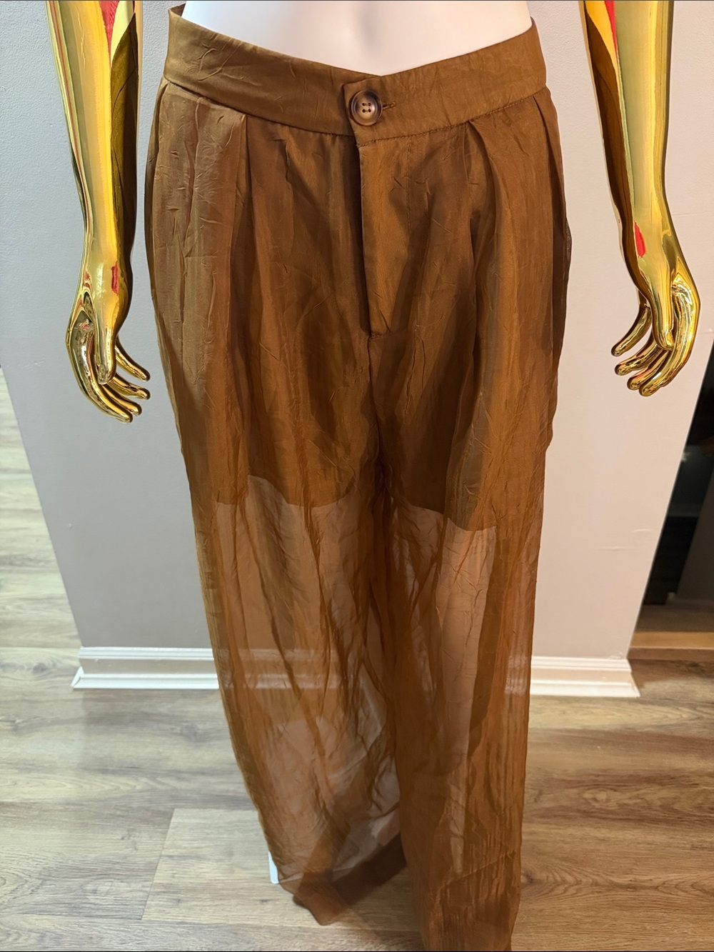 Fashion Nova Brown Sheer Wide-Leg Palazzo Pants